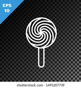 White line Lollipop icon isolated on transparent dark background. Food, delicious symbol.  Vector Illustration