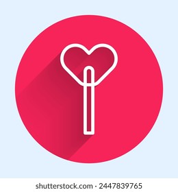 White line Lollipop icon isolated with long shadow. Food, delicious symbol. Red circle button. Vector