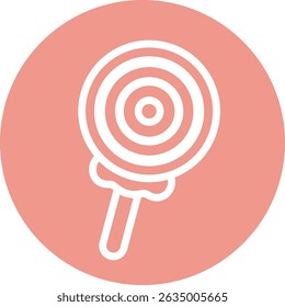 White line lollipop icon on pink circular background in flat and minimal style