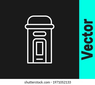White line London phone booth icon isolated on black background. Classic english booth phone in london. English telephone street box.  Vector