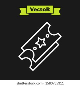 White line Lottery ticket icon isolated on black background. Bingo, lotto, cash prizes. Financial success, prosperity, victory, winnings luck.  Vector Illustration
