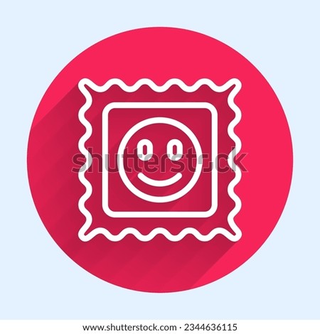 White line LSD acid mark icon isolated with long shadow. Acid narcotic. Postmark. Postage stamp. Health danger. Red circle button. Vector