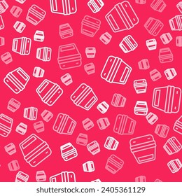 White line Lunch box icon isolated seamless pattern on red background.  Vector