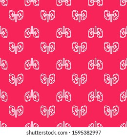 White line Lungs icon isolated seamless pattern on red background.  Vector Illustration