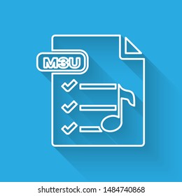 White line M3U file document. Download m3u button icon isolated with long shadow. M3U file symbol.  Vector Illustration