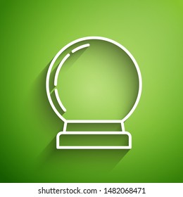 White line Magic ball icon isolated on green background. Crystal ball.  Vector Illustration