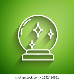 White line Magic ball icon isolated on green background. Crystal ball.  Vector Illustration