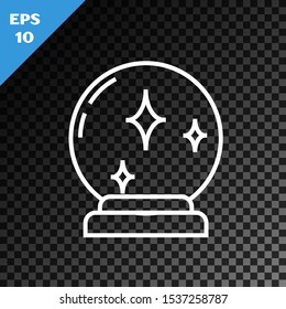 White line Magic ball icon isolated on transparent dark background. Crystal ball.  Vector Illustration