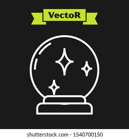 White line Magic ball icon isolated on black background. Crystal ball.  Vector Illustration