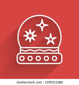 White line Magic ball icon isolated with long shadow. Crystal ball.  Vector Illustration