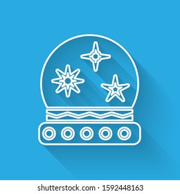 White line Magic ball icon isolated with long shadow. Crystal ball.  Vector Illustration