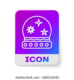 White line Magic ball icon isolated on white background. Crystal ball. Rectangle color button. Vector Illustration