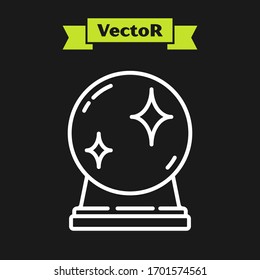 White line Magic ball icon isolated on black background. Crystal ball.  Vector Illustration