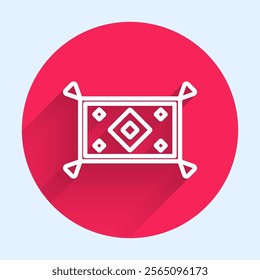 White line Magic carpet icon isolated with long shadow. Red circle button. Vector