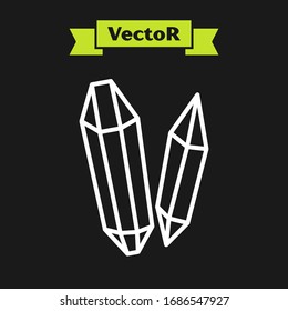 Icono de piedra mágica de la línea blanca aislado en fondo negro. Cristal de fantasía. Gema de joyas para el juego. Ilustración vectorial