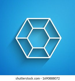 White line Magic stone icon isolated on blue background. Fantasy crystal. Jewelry gem for game. Long shadow. Vector Illustration