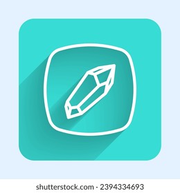 White line Magic stone icon isolated with long shadow background. Fantasy crystal. Jewelry gem for game. Green square button. Vector