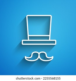 White line Magician icon isolated on blue background. Long shadow. Vector