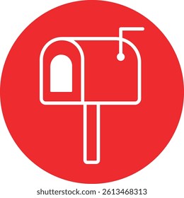 White Line Mailbox Icon on Red Circular Background with Notification Flag
