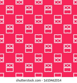 White line Makeup powder with mirror icon isolated seamless pattern on red background.  Vector Illustration