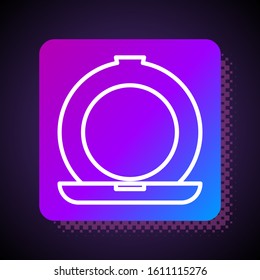 White line Makeup powder with mirror icon isolated on black background. Square color button. Vector Illustration