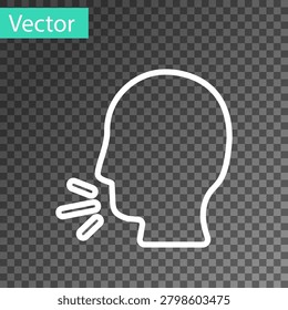 White line Man coughing icon isolated on transparent background. Viral infection, influenza, flu, cold symptom. Tuberculosis, mumps, whooping cough.  Vector.