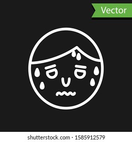 White line Man with excessive sweating icon isolated on black background.  Vector Illustration