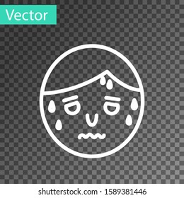 White line Man with excessive sweating icon isolated on transparent background.  Vector Illustration