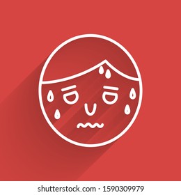 White line Man with excessive sweating icon isolated with long shadow.  Vector Illustration