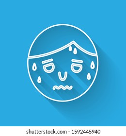 White line Man with excessive sweating icon isolated with long shadow.  Vector Illustration