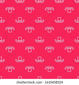 White line Man hat with ribbon icon isolated seamless pattern on red background.  Vector Illustration