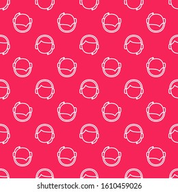 White line Man with a headset icon isolated seamless pattern on red background. Support operator in touch. Concept for call center, client support service.  Vector Illustration