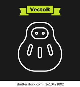 White line Maneki neko cat icon isolated on black background. Japan lucky charm.  Vector Illustration