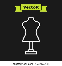 White line Mannequin icon isolated on black background. Tailor dummy.  Vector Illustration