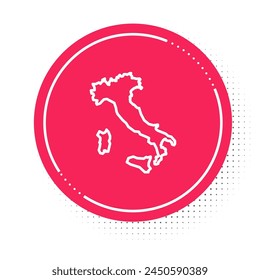 White line Map of Italy icon isolated on white background. Red circle button. Vector