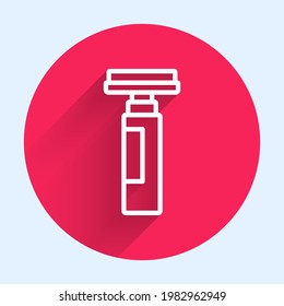 White line Marker pen icon isolated with long shadow. Red circle button. Vector