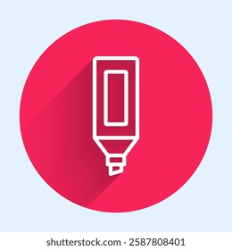 White line Marker pen icon isolated with long shadow. Red circle button. Vector
