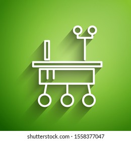 White line Mars rover icon isolated on green background. Space rover. Moonwalker sign. Apparatus for studying planets surface.  Vector Illustration
