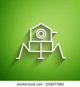 White line Mars rover icon isolated on green background. Space rover. Moonwalker sign. Apparatus for studying planets surface.  Vector Illustration