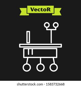 White line Mars rover icon isolated on black background. Space rover. Moonwalker sign. Apparatus for studying planets surface.  Vector Illustration