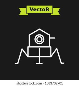 White line Mars rover icon isolated on black background. Space rover. Moonwalker sign. Apparatus for studying planets surface.  Vector Illustration