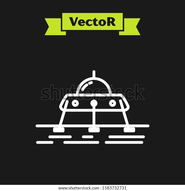 White line Mars rover icon isolated on black\
background. Space rover. Moonwalker sign. Apparatus for studying\
planets surface.  Vector\
Illustration