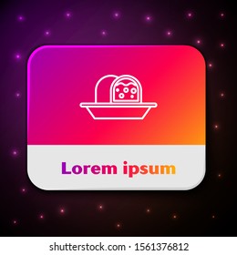 White line Marzipan sponge cake icon isolated on black background. Merry Christmas and Happy New Year. Rectangle color button. Vector Illustration