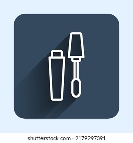 White line Mascara brush icon isolated with long shadow background. Blue square button. Vector