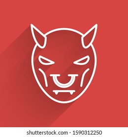 White line Mask of the devil with horns icon isolated with long shadow.  Vector Illustration