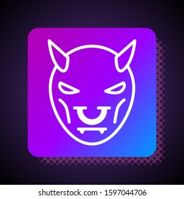 White line Mask of the devil with horns icon isolated on black background. Square color button. Vector Illustration
