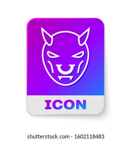 White line Mask of the devil with horns icon isolated on white background. Rectangle color button. Vector Illustration