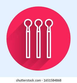 White line Matches icon isolated with long shadow. Red circle button. Vector Illustration