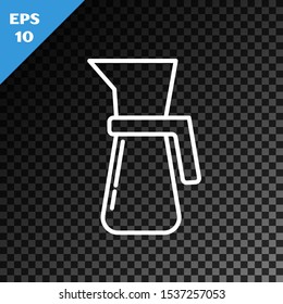 White line Measuring cup to measure dry and liquid food icon isolated on transparent dark background. Plastic graduated beaker with handle.  Vector Illustration