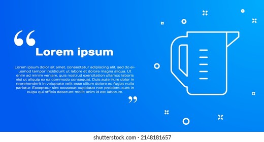 White line Measuring cup to measure dry and liquid food icon isolated on blue background. Plastic graduated beaker with handle.  Vector